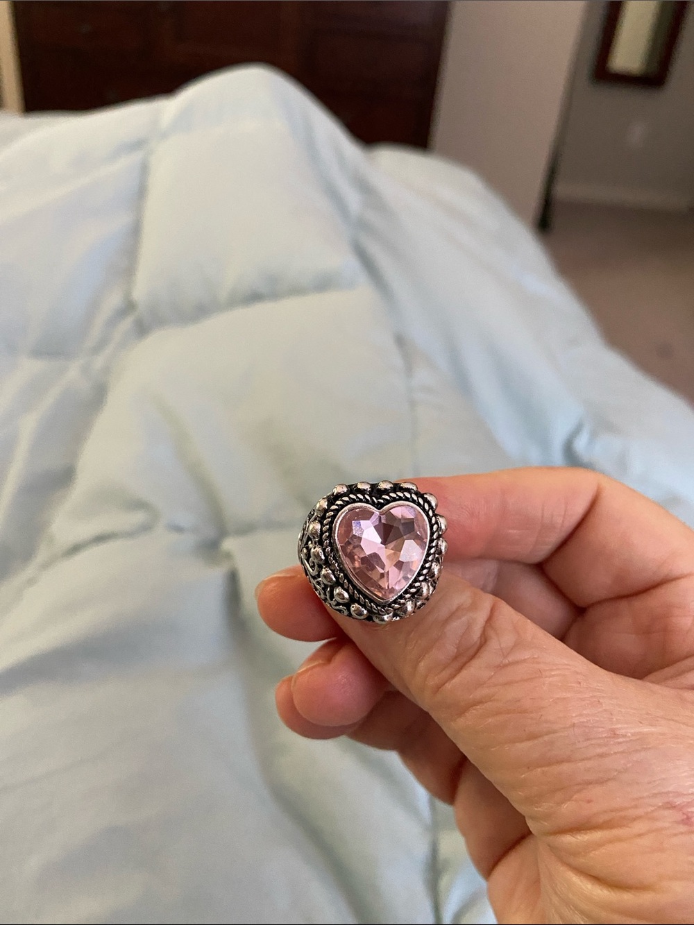 paparazzi Pink Heart Crystal Ring in Ornate Silver-Tone Setting